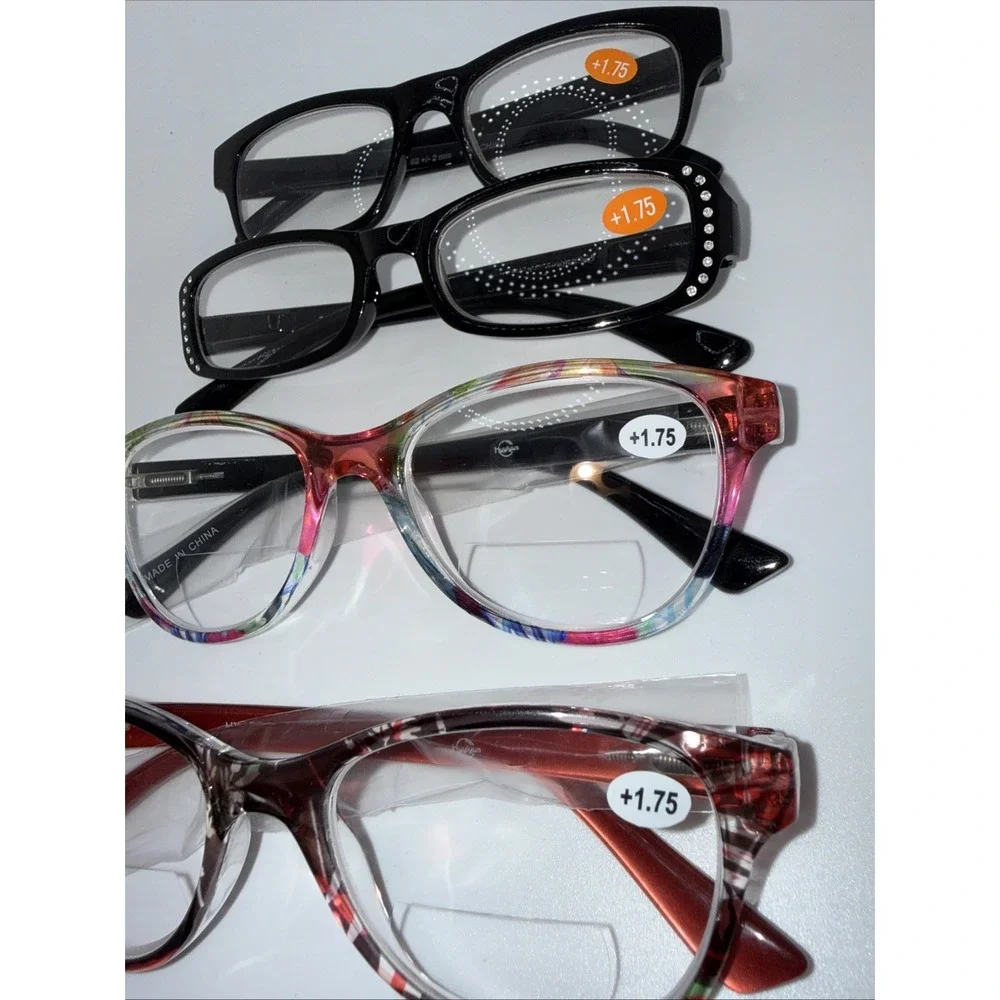 4 NWT Pairs Reading Glasses +1.75 Readers Black Frames & Multi Colored-Fast Ship